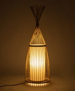 GloboStar® AZORES 01753 Μοντέρνο Φωτιστικό Δαπέδου Μονόφωτο 1 x E27 Μπεζ Μπαμπού Πλέγμα D30 x H90cm