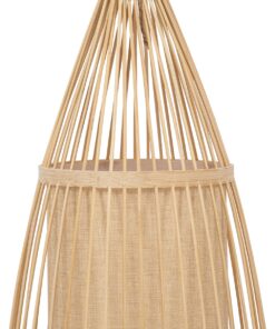 GloboStar® AZORES 01753 Μοντέρνο Φωτιστικό Δαπέδου Μονόφωτο 1 x E27 Μπεζ Μπαμπού Πλέγμα D30 x H90cm