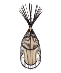 GloboStar® AZORES 01754 Μοντέρνο Φωτιστικό Δαπέδου Μονόφωτο 1 x E27 Καφέ Μπαμπού Πλέγμα D30 x H90cm