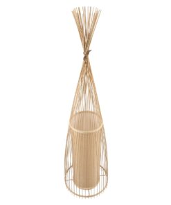 GloboStar® AZORES 01755 Μοντέρνο Φωτιστικό Δαπέδου Μονόφωτο 1 x E27 Μπεζ Μπαμπού Πλέγμα D40 x H150cm