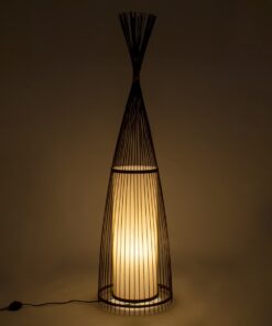 GloboStar® AZORES 01756 Μοντέρνο Φωτιστικό Δαπέδου Μονόφωτο 1 x E27 Καφέ Μπαμπού Πλέγμα D40 x H150cm