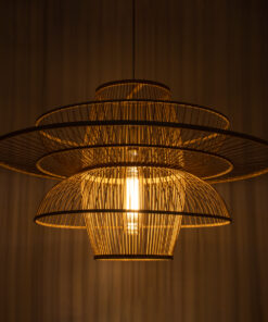 GloboStar® BALI 01758 Vintage Κρεμαστό Φωτιστικό Οροφής Μονόφωτο 1 x E27 Μπεζ Ξύλινο Μπαμπού Πλέγμα Φ100 x Y60cm