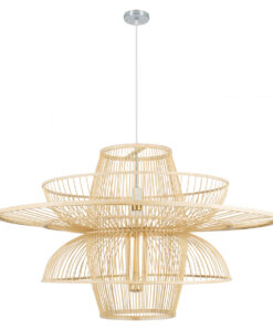 GloboStar® BALI 01758 Vintage Κρεμαστό Φωτιστικό Οροφής Μονόφωτο 1 x E27 Μπεζ Ξύλινο Μπαμπού Πλέγμα Φ100 x Y60cm