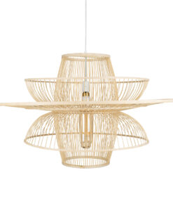 GloboStar® BALI 01758 Vintage Κρεμαστό Φωτιστικό Οροφής Μονόφωτο 1 x E27 Μπεζ Ξύλινο Μπαμπού Πλέγμα Φ100 x Y60cm