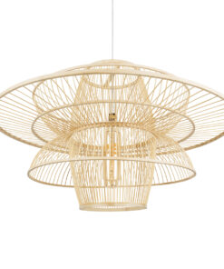 GloboStar® BALI 01758 Vintage Κρεμαστό Φωτιστικό Οροφής Μονόφωτο 1 x E27 Μπεζ Ξύλινο Μπαμπού Πλέγμα Φ100 x Y60cm