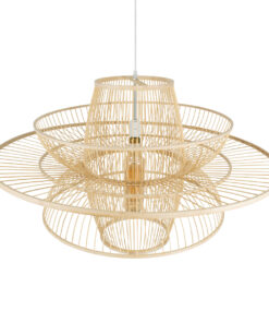 GloboStar® BALI 01758 Vintage Κρεμαστό Φωτιστικό Οροφής Μονόφωτο 1 x E27 Μπεζ Ξύλινο Μπαμπού Πλέγμα Φ100 x Y60cm