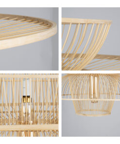 GloboStar® BALI 01758 Vintage Κρεμαστό Φωτιστικό Οροφής Μονόφωτο 1 x E27 Μπεζ Ξύλινο Μπαμπού Πλέγμα Φ100 x Y60cm