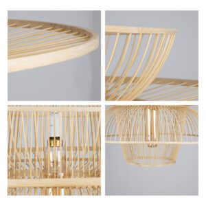 GloboStar® BALI 01758 Vintage Κρεμαστό Φωτιστικό Οροφής Μονόφωτο 1 x E27 Μπεζ Ξύλινο Μπαμπού Πλέγμα Φ100 x Y60cm