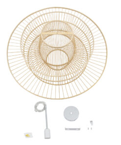 GloboStar® BALI 01758 Vintage Κρεμαστό Φωτιστικό Οροφής Μονόφωτο 1 x E27 Μπεζ Ξύλινο Μπαμπού Πλέγμα Φ100 x Y60cm