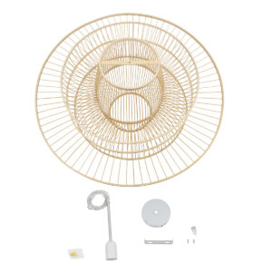 GloboStar® BALI 01758 Vintage Κρεμαστό Φωτιστικό Οροφής Μονόφωτο 1 x E27 Μπεζ Ξύλινο Μπαμπού Πλέγμα Φ100 x Y60cm