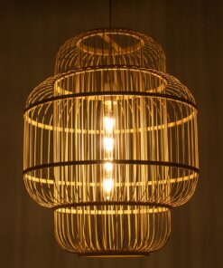 GloboStar® HAITI 01763 Vintage Κρεμαστό Φωτιστικό Οροφής Μονόφωτο 1 x E27 Μπεζ Ξύλινο Bamboo Πλέγμα Φ48 x Υ60cm