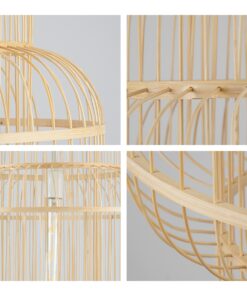 GloboStar® HAITI 01763 Vintage Κρεμαστό Φωτιστικό Οροφής Μονόφωτο 1 x E27 Μπεζ Ξύλινο Bamboo Πλέγμα Φ48 x Υ60cm