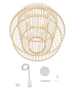 GloboStar® HAITI 01763 Vintage Κρεμαστό Φωτιστικό Οροφής Μονόφωτο 1 x E27 Μπεζ Ξύλινο Bamboo Πλέγμα Φ48 x Υ60cm