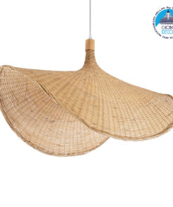 GloboStar® CUBA 01767 Μοντέρνο Κρεμαστό Φωτιστικό Οροφής Μονόφωτο 1 x E27 Μπεζ Μπαμπού Πλέγμα Φ80 x Υ49cm
