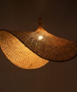 GloboStar® CUBA 01767 Μοντέρνο Κρεμαστό Φωτιστικό Οροφής Μονόφωτο 1 x E27 Μπεζ Μπαμπού Πλέγμα Φ80 x Υ49cm