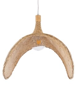 GloboStar® CUBA 01767 Μοντέρνο Κρεμαστό Φωτιστικό Οροφής Μονόφωτο 1 x E27 Μπεζ Μπαμπού Πλέγμα Φ80 x Υ49cm