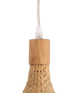 GloboStar® CUBA 01767 Μοντέρνο Κρεμαστό Φωτιστικό Οροφής Μονόφωτο 1 x E27 Μπεζ Μπαμπού Πλέγμα Φ80 x Υ49cm