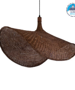 GloboStar® CUBA 01768 Μοντέρνο Κρεμαστό Φωτιστικό Οροφής Μονόφωτο 1 x E27 Καφέ Bamboo Πλέγμα Φ80 x Υ49cm