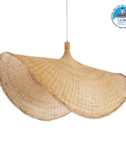 GloboStar® CUBA 01769 Μοντέρνο Κρεμαστό Φωτιστικό Οροφής Μονόφωτο 1 x E27 Μπεζ Bamboo Πλέγμα Φ100 x Υ55cm