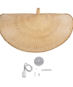 GloboStar® CUBA 01769 Μοντέρνο Κρεμαστό Φωτιστικό Οροφής Μονόφωτο 1 x E27 Μπεζ Bamboo Πλέγμα Φ100 x Υ55cm