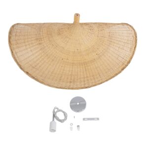 GloboStar® CUBA 01769 Μοντέρνο Κρεμαστό Φωτιστικό Οροφής Μονόφωτο 1 x E27 Μπεζ Bamboo Πλέγμα Φ100 x Υ55cm