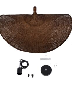 GloboStar® CUBA 01768 Μοντέρνο Κρεμαστό Φωτιστικό Οροφής Μονόφωτο 1 x E27 Καφέ Bamboo Πλέγμα Φ80 x Υ49cm