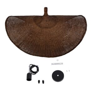 GloboStar® CUBA 01768 Μοντέρνο Κρεμαστό Φωτιστικό Οροφής Μονόφωτο 1 x E27 Καφέ Bamboo Πλέγμα Φ80 x Υ49cm