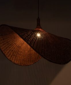 GloboStar® CUBA 01768 Μοντέρνο Κρεμαστό Φωτιστικό Οροφής Μονόφωτο 1 x E27 Καφέ Bamboo Πλέγμα Φ80 x Υ49cm