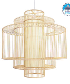 GloboStar® ARMONA 01780 Μοντέρνο Κρεμαστό Φωτιστικό Οροφής Μονόφωτο 1 x E27 Μπεζ Μπαμπού Πλέγμα Φ100 x Υ100cm