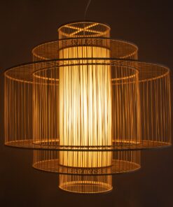 GloboStar® ARMONA 01780 Μοντέρνο Κρεμαστό Φωτιστικό Οροφής Μονόφωτο 1 x E27 Μπεζ Μπαμπού Πλέγμα Φ100 x Υ100cm