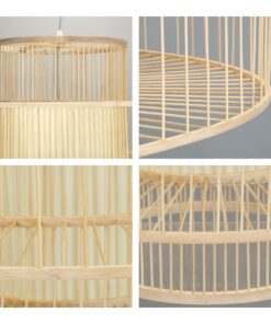 GloboStar® ARMONA 01780 Μοντέρνο Κρεμαστό Φωτιστικό Οροφής Μονόφωτο 1 x E27 Μπεζ Μπαμπού Πλέγμα Φ100 x Υ100cm