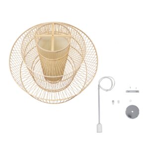 GloboStar® ARMONA 01780 Μοντέρνο Κρεμαστό Φωτιστικό Οροφής Μονόφωτο 1 x E27 Μπεζ Μπαμπού Πλέγμα Φ100 x Υ100cm