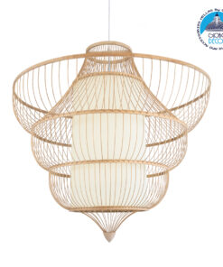 GloboStar® DOMINICA 01781 Μοντέρνο Κρεμαστό Φωτιστικό Οροφής Μονόφωτο 1 x E27 Μπεζ Ξύλινο Bamboo Πλέγμα Φ100 x Y100cm