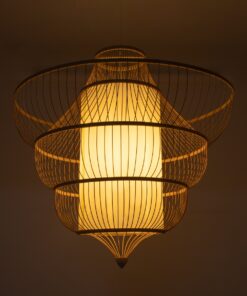 GloboStar® DOMINICA 01781 Μοντέρνο Κρεμαστό Φωτιστικό Οροφής Μονόφωτο 1 x E27 Μπεζ Ξύλινο Bamboo Πλέγμα Φ100 x Y100cm
