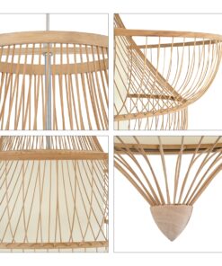 GloboStar® DOMINICA 01781 Μοντέρνο Κρεμαστό Φωτιστικό Οροφής Μονόφωτο 1 x E27 Μπεζ Ξύλινο Bamboo Πλέγμα Φ100 x Y100cm