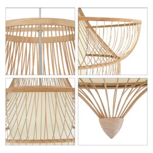 GloboStar® DOMINICA 01781 Μοντέρνο Κρεμαστό Φωτιστικό Οροφής Μονόφωτο 1 x E27 Μπεζ Ξύλινο Bamboo Πλέγμα Φ100 x Y100cm