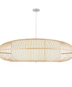 GloboStar® FERNANDO 01782 Μοντέρνο Κρεμαστό Φωτιστικό Οροφής Μονόφωτο 1 x E27 Καφέ Μπαμπού Καμπάνα Φ120 x Υ31cm