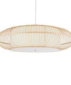 GloboStar® FERNANDO 01782 Μοντέρνο Κρεμαστό Φωτιστικό Οροφής Μονόφωτο 1 x E27 Καφέ Μπαμπού Καμπάνα Φ120 x Υ31cm