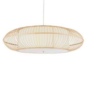 GloboStar® FERNANDO 01782 Μοντέρνο Κρεμαστό Φωτιστικό Οροφής Μονόφωτο 1 x E27 Καφέ Μπαμπού Καμπάνα Φ120 x Υ31cm