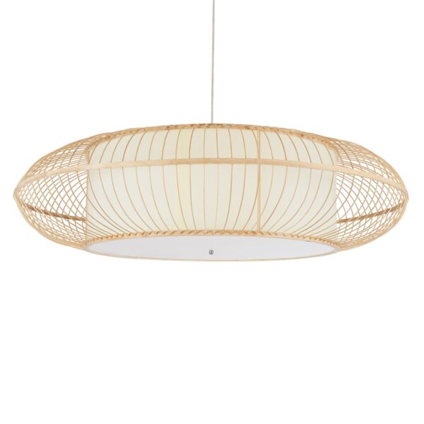 GloboStar® FERNANDO 01782 Μοντέρνο Κρεμαστό Φωτιστικό Οροφής Μονόφωτο 1 x E27 Καφέ Μπαμπού Καμπάνα Φ120 x Υ31cm