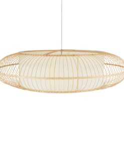 GloboStar® FERNANDO 01782 Μοντέρνο Κρεμαστό Φωτιστικό Οροφής Μονόφωτο 1 x E27 Καφέ Μπαμπού Καμπάνα Φ120 x Υ31cm