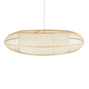 GloboStar® FERNANDO 01782 Μοντέρνο Κρεμαστό Φωτιστικό Οροφής Μονόφωτο 1 x E27 Καφέ Μπαμπού Καμπάνα Φ120 x Υ31cm