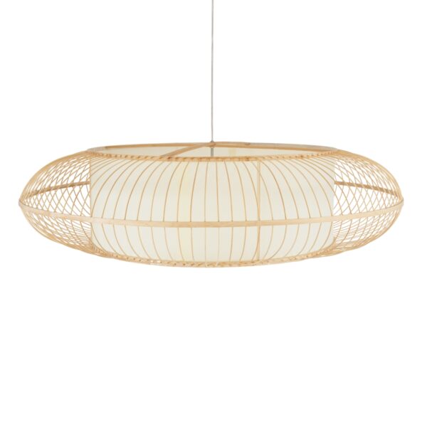 GloboStar® FERNANDO 01782 Μοντέρνο Κρεμαστό Φωτιστικό Οροφής Μονόφωτο 1 x E27 Καφέ Μπαμπού Καμπάνα Φ120 x Υ31cm