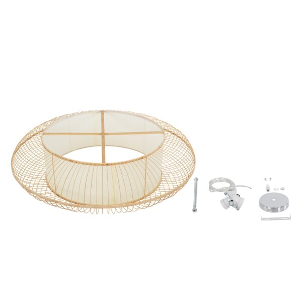 GloboStar® FERNANDO 01782 Μοντέρνο Κρεμαστό Φωτιστικό Οροφής Μονόφωτο 1 x E27 Καφέ Μπαμπού Καμπάνα Φ120 x Υ31cm