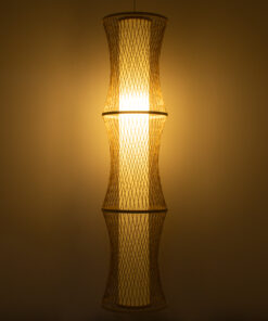 GloboStar® HIBISCUS 01783 Μοντέρνο Κρεμαστό Φωτιστικό Οροφής Μονόφωτο 1 x E27 Μπεζ Μπαμπού Πλέγμα Φ35 x Υ150cm