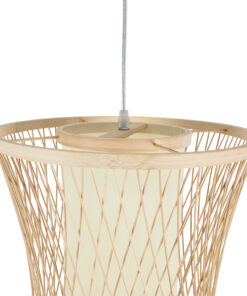 GloboStar® HIBISCUS 01783 Μοντέρνο Κρεμαστό Φωτιστικό Οροφής Μονόφωτο 1 x E27 Μπεζ Μπαμπού Πλέγμα Φ35 x Υ150cm