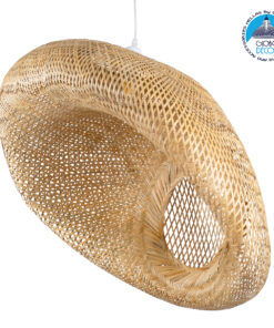 GloboStar® CARIBBEAN 01784 Μοντέρνο Κρεμαστό Φωτιστικό Οροφής Μονόφωτο 1 x E27 Μπεζ Μπαμπού Πλέγμα Φ80 x Υ35cm