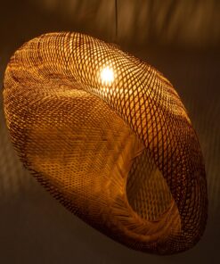 GloboStar® CARIBBEAN 01784 Μοντέρνο Κρεμαστό Φωτιστικό Οροφής Μονόφωτο 1 x E27 Μπεζ Μπαμπού Πλέγμα Φ80 x Υ35cm