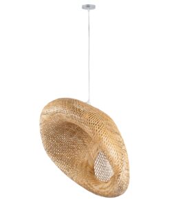 GloboStar® CARIBBEAN 01784 Μοντέρνο Κρεμαστό Φωτιστικό Οροφής Μονόφωτο 1 x E27 Μπεζ Μπαμπού Πλέγμα Φ80 x Υ35cm