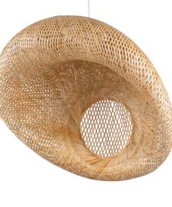 GloboStar® CARIBBEAN 01784 Μοντέρνο Κρεμαστό Φωτιστικό Οροφής Μονόφωτο 1 x E27 Μπεζ Μπαμπού Πλέγμα Φ80 x Υ35cm